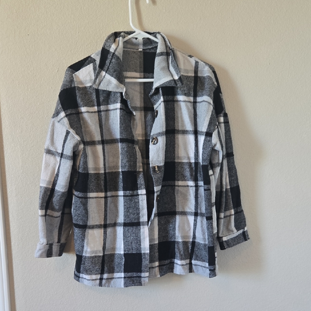 Black and White Plaid Button-Up Shacket